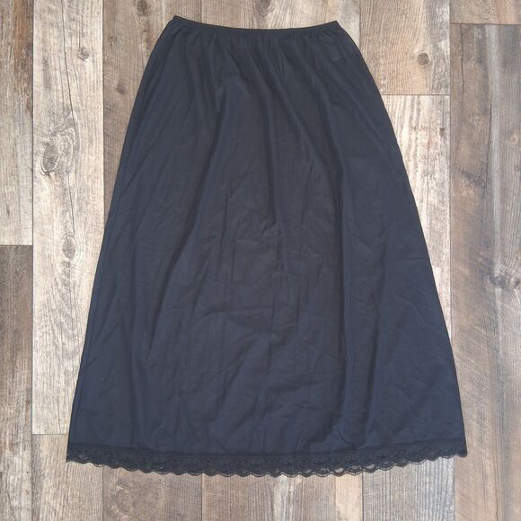 Deena Other - VNTG Deena USA Made Black Satin Lace Trim Half Slip Skirt L Fairy Grunge Boudoir
